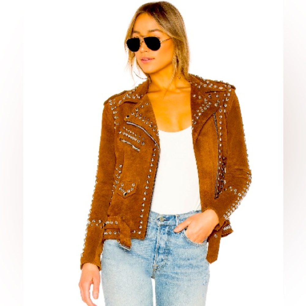 X Revolve Easy Rider Studded suede jacket